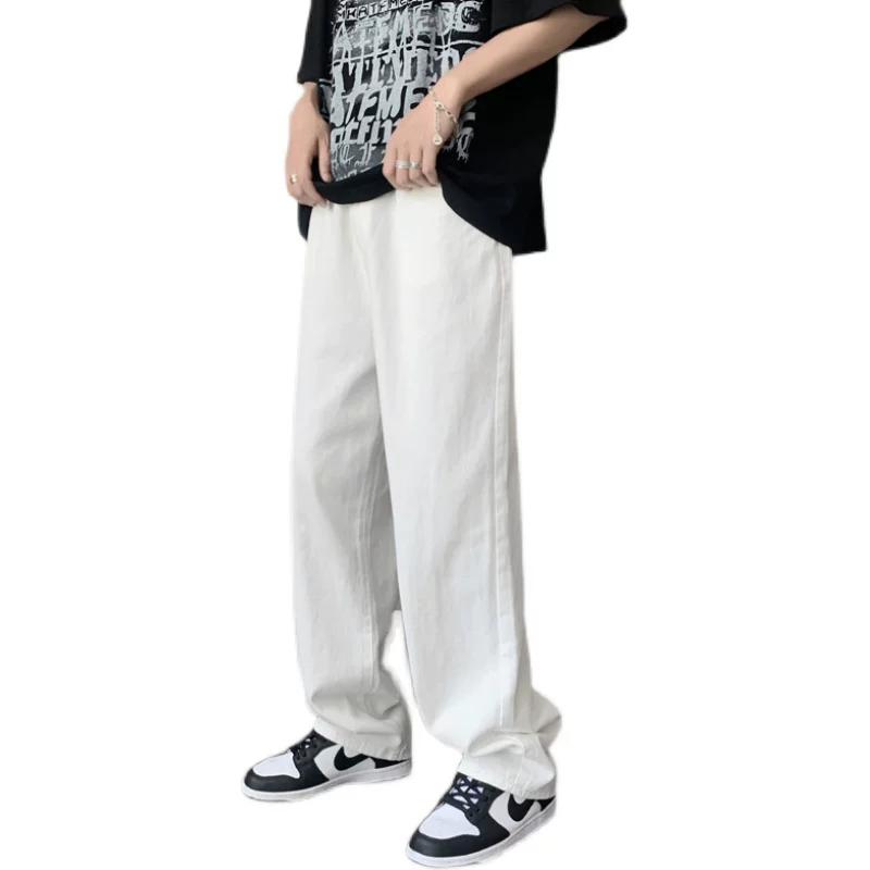 Quần jean trắng nam, kiểu dáng mỏng mùa hè, phiên bản Hàn Quốc, quần ống rộng lửng, phong cách ins thời thượng, quần bố đa năng.