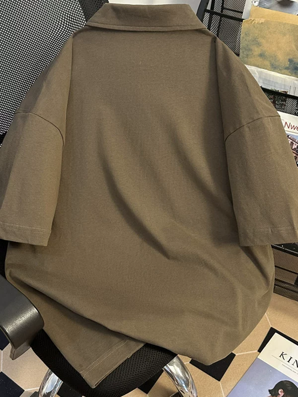 Áo polo cổ điển kiểu Mỹ dành cho nam, áo thun ngắn tay rộng rãi, thoáng mát, hợp thời trang mùa hè với thiết kế kiểu Nhật và cổ áo lật.