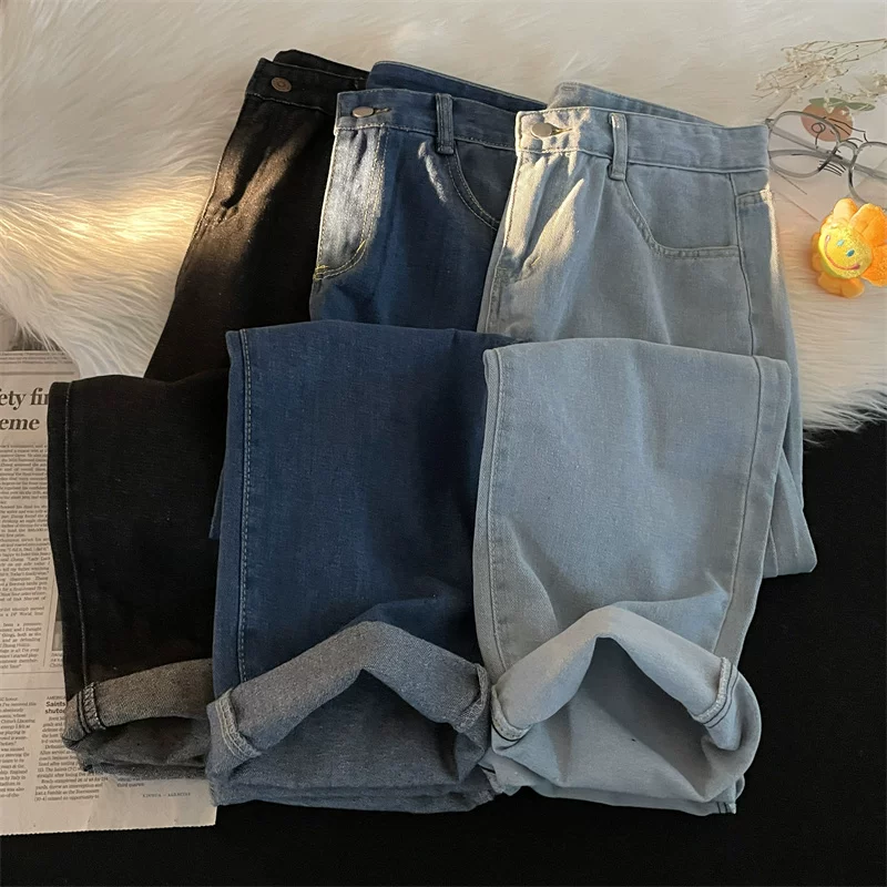 Quần jean nam hợp thời trang phong cách Hồng Kông, quần ống đứng đa năng dành cho học sinh, quần ống rộng mỏng hợp thời trang mùa hè.