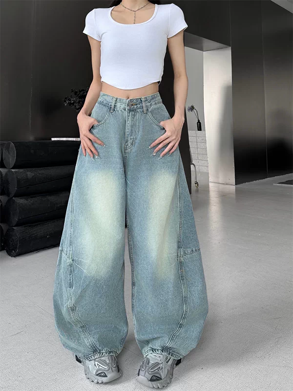 Quần jeans kiểu Mỹ dành cho nam và nữ, quần ống rộng dáng suông hợp thời trang, thiết kế mùa hè với kiểu dáng ống rộng cá tính và sành điệu.