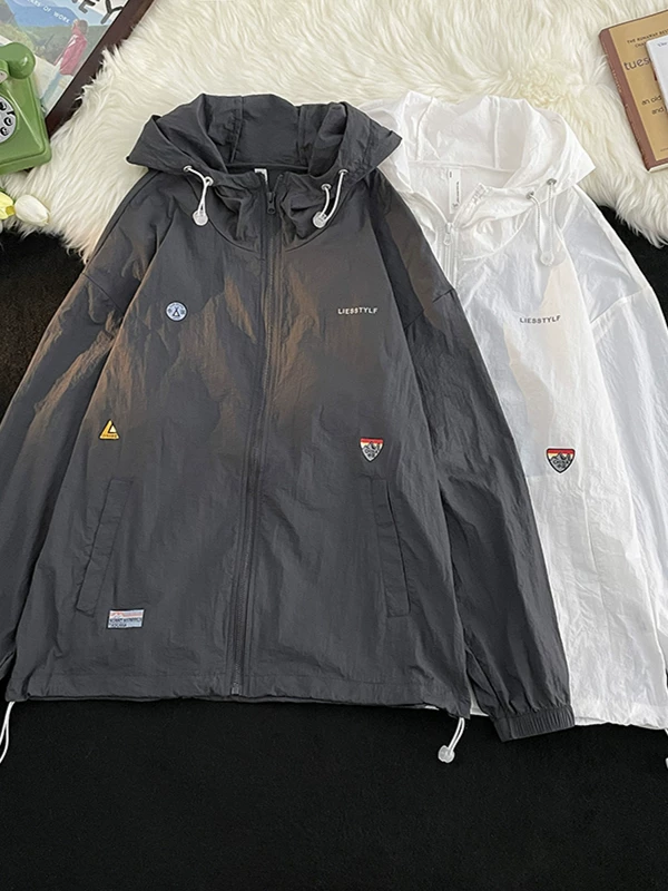 Quần áo chống nắng vải lụa mát lạnh kiểu Mỹ dành cho nam và nữ, quần áo chống nắng mỏng hợp thời trang mùa hè, áo khoác chống tia UV đa năng cho cặp đôi