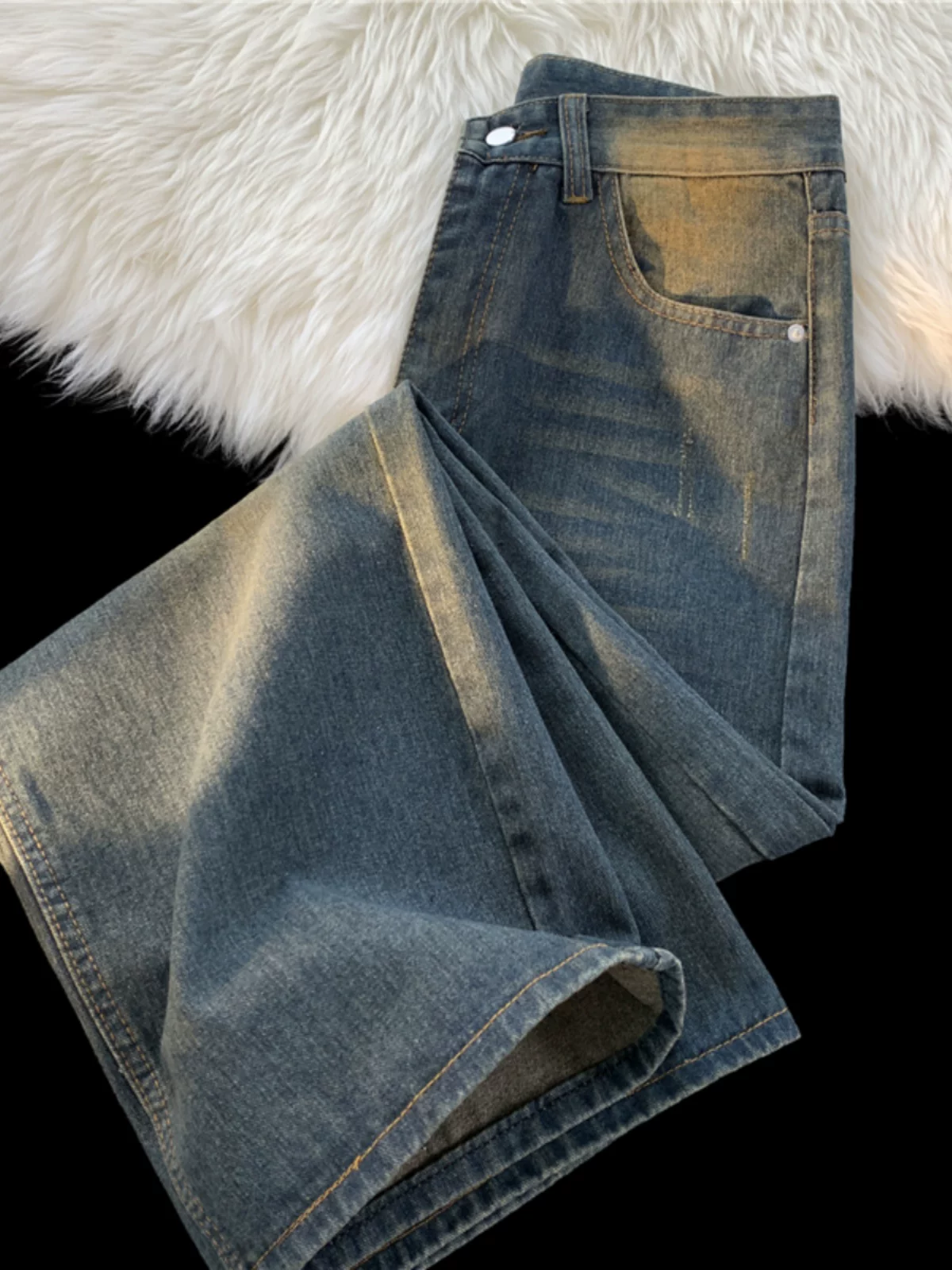 Quần jean phong cách ins thời thượng mùa xuân thu, kiểu Mỹ cổ điển, ống thẳng, đa năng, dáng rộng, dành cho nam