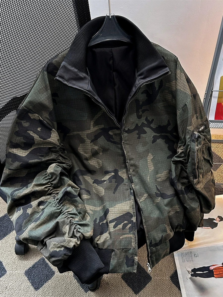 Áo khoác bomber kiểu Mỹ dành cho nam, thiết kế hai mặt xuân thu, thương hiệu thời thượng, áo khoác bóng chày ngắn cá tính.