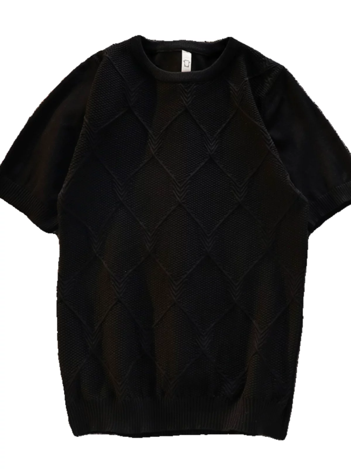 Áo thun ngắn tay chất liệu lụa đá mát mẻ, kiểu dáng thời trang Hàn Quốc dành cho nam, phong cách trưởng thành nhẹ nhàng, chất liệu jacquard kim cương.