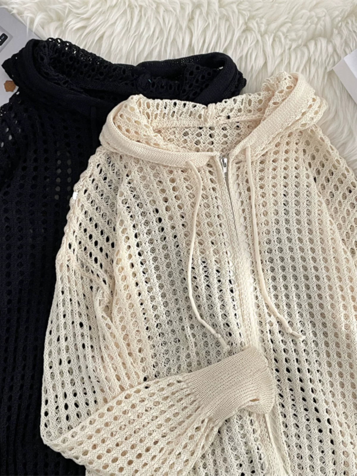 Quần áo chống nắng bằng vải lụa băng mát mẻ cho nam và nữ, áo dệt kim mỏng có mũ trùm đầu mùa hè, thiết kế rộng rãi hợp thời trang, áo khoác khoét lỗ.