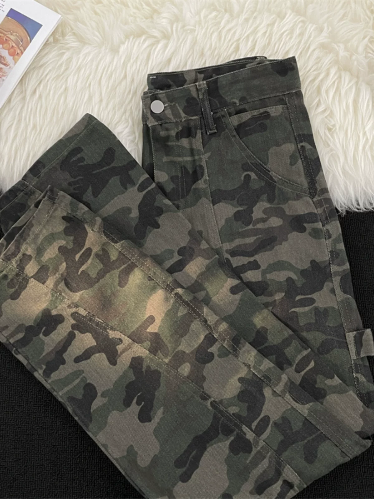 Quần jean rằn ri chắp vá dành cho nam, quần phong cách đường phố Mỹ, quần công sở ống đứng hợp thời trang mùa xuân thu.