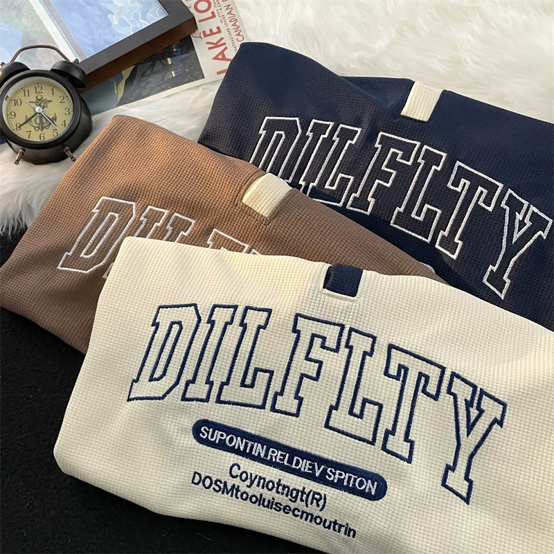 Áo polo retro Mỹ dành cho nam, tay ngắn, thương hiệu thời trang mùa hè, áo thun dệt kim waffle, dáng rộng, đa năng, phong cách cặp đôi, tay áo lửng.