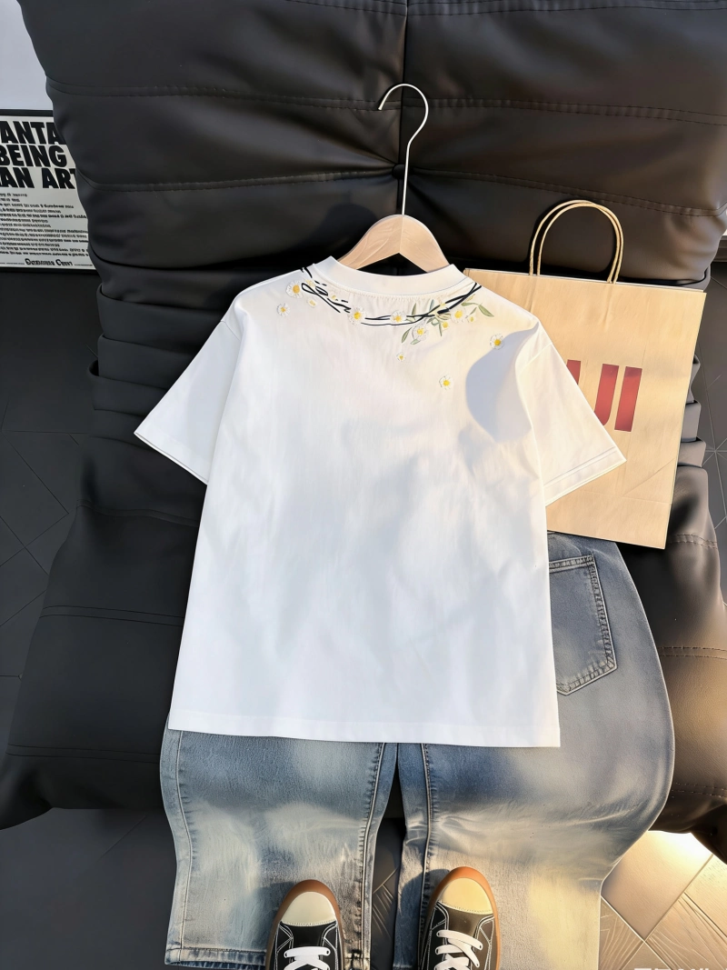 Áo thun nam tay ngắn thêu hoa, áo phông cổ tròn rộng rãi thời trang mùa hè, áo kiểu Mỹ năng động chất liệu Sorona.