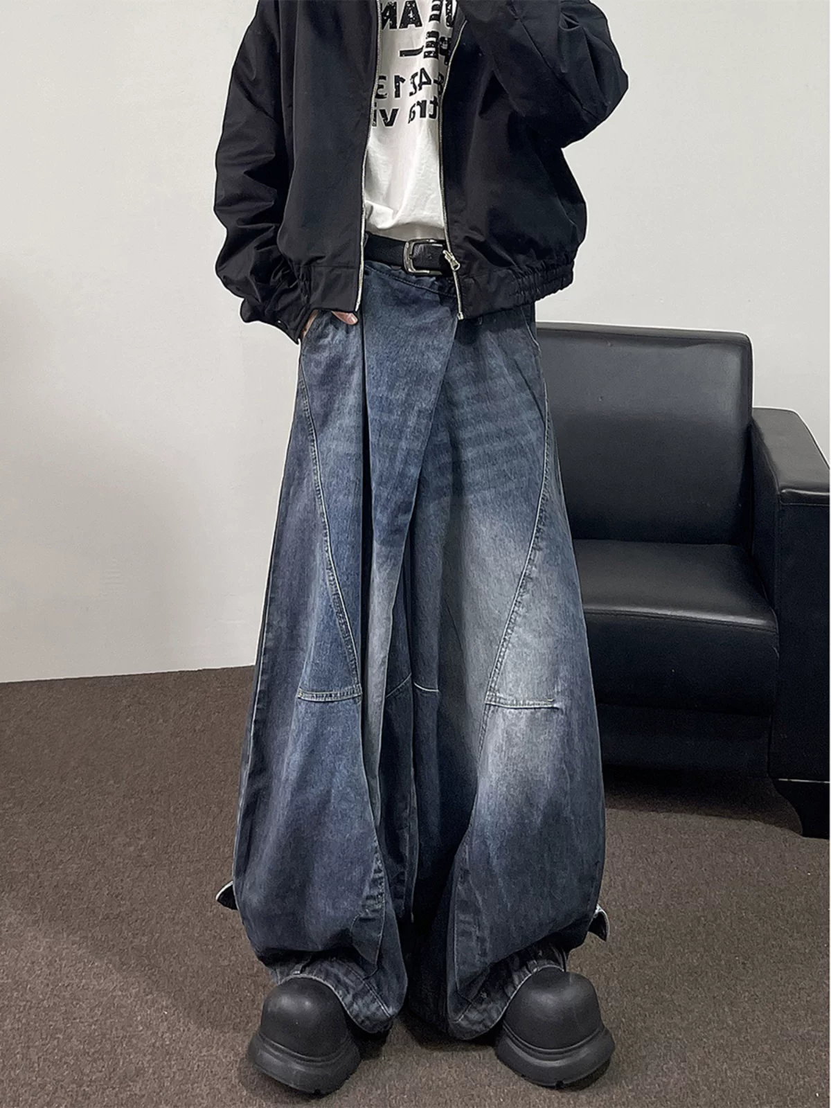 Quần jeans ống rộng nam chất liệu dày dặn, thiết kế hip-hop Mỹ mùa xuân, quần loe thời trang thương hiệu nổi tiếng.