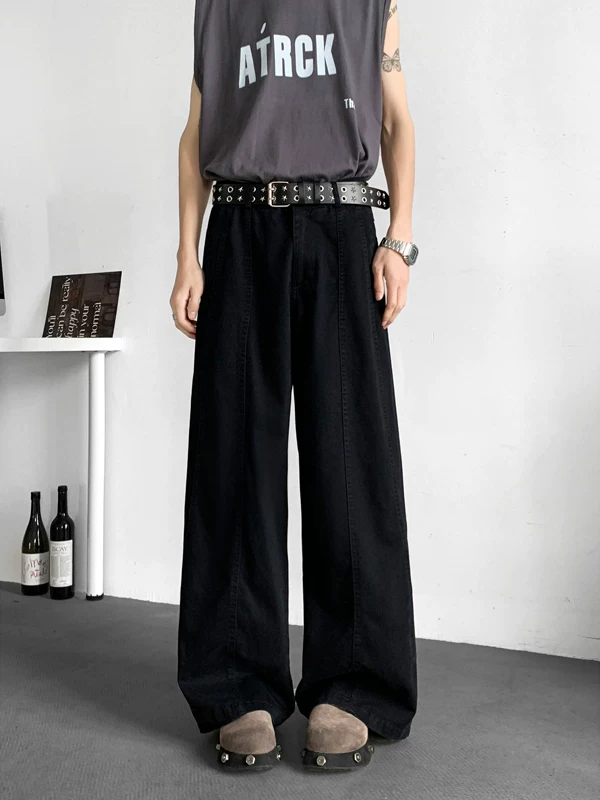 Quần jean denim nam kiểu Mỹ cổ điển, quần cleanfit mùa xuân/hè, thương hiệu thời thượng, ống rộng, dáng cong, dài chạm sàn.