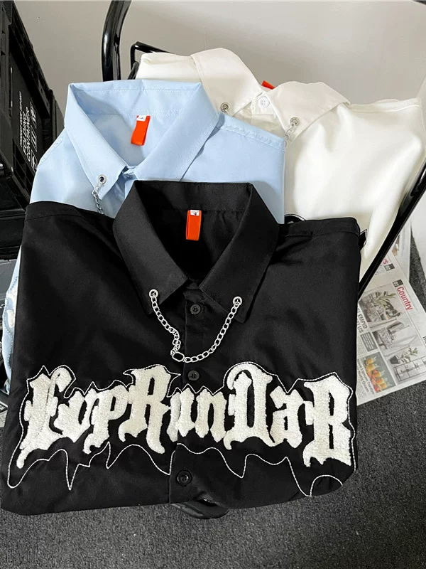 Áo sơ mi ngắn tay thêu họa tiết dành cho nam, thiết kế cao cấp, áo sơ mi cặp đôi dáng rộng phong cách Mỹ BF mùa hè hợp thời trang.