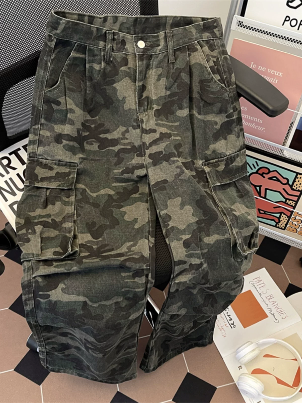 Quần jean công sở phong cách mới mùa xuân dành cho nam, quần rằn ri phong cách Mỹ cổ điển, quần dài ống rộng thoải mái, thương hiệu thời thượng.