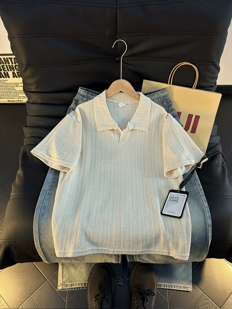 Áo Polo tay ngắn họa tiết tai lúa mì kiểu Mỹ dành cho nam, áo thun mùa hè đa năng, áo thun tay lửng dáng rộng thương hiệu thời thượng.