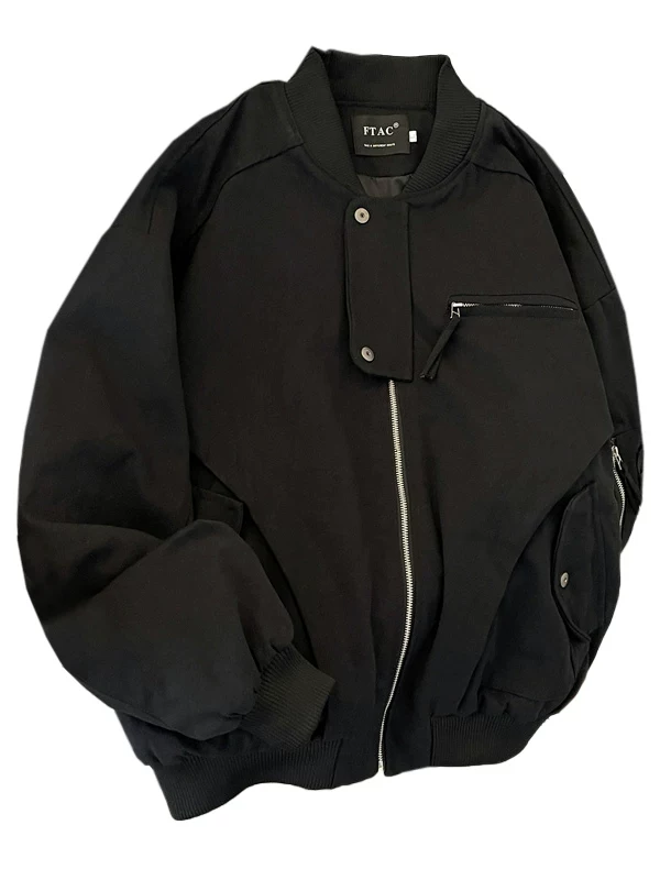 Áo khoác bomber vải canvas đã qua xử lý giặt cho nam, áo khoác bóng chày thời trang xuân thu, áo khoác ngoài cao cấp kiểu Mỹ ngắn, phong cách thường ngày.