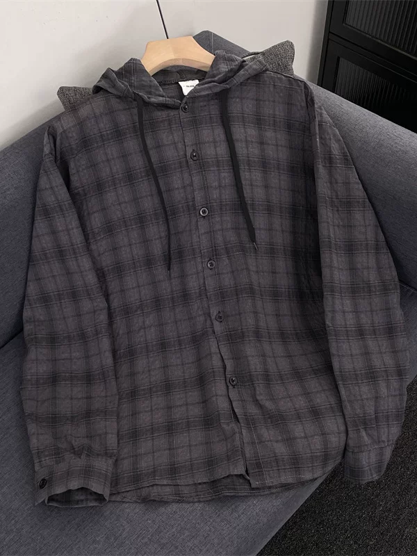 Quần áo chống nắng có mũ trùm đầu kẻ sọc nhẹ mùa hè dành cho nam, áo sơ mi dài tay mát mẻ bằng lụa băng thương hiệu thời thượng, áo khoác thường ngày phong cách lười biếng