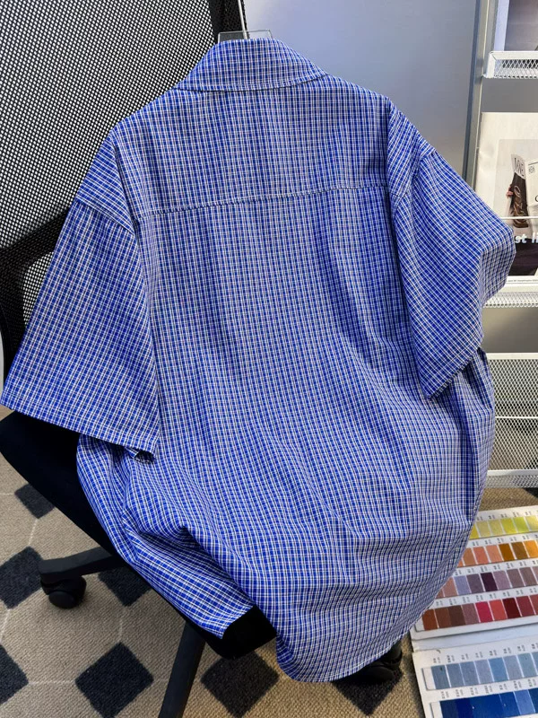 Áo sơ mi ngắn tay phong cách retro Mỹ dành cho nam, áo nửa tay thời trang mùa hè, áo sơ mi kẻ sọc cityboy Nhật Bản