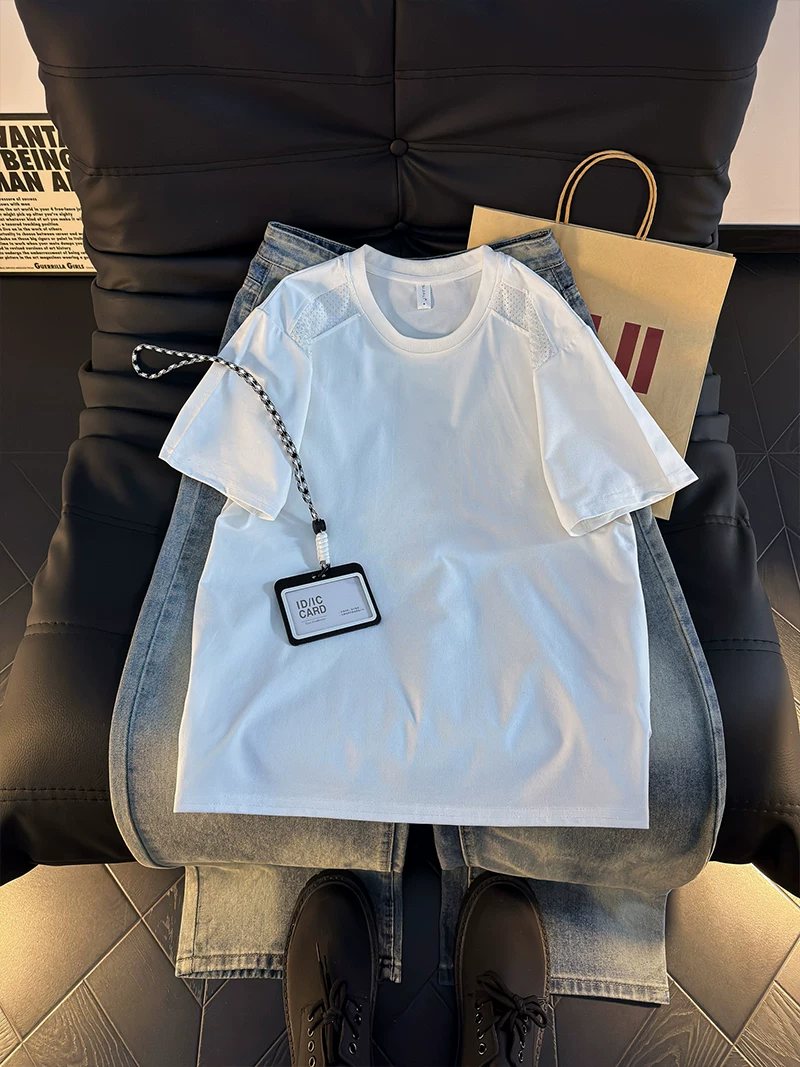 Áo thun nam tay ngắn chất liệu làm mát cao cấp, kiểu dáng rộng rãi mùa hè, áo thun Sorona nửa tay, phong cách Mỹ thời thượng, thương hiệu cao cấp.