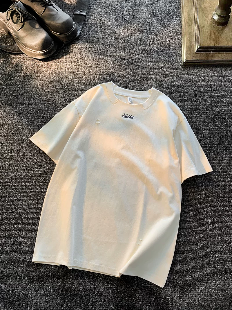 Áo thun cổ tròn tay ngắn kiểu Mỹ dành cho nam và nữ, áo thun cotton nguyên chất thêu chữ mùa hè, áo thun cơ bản phong cách cặp đôi thời trang, cá tính.