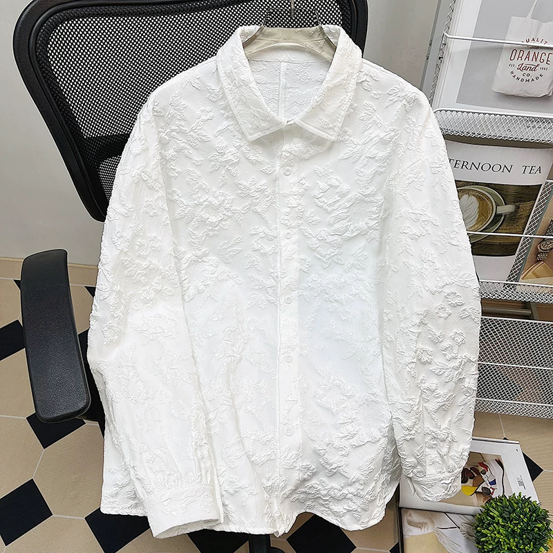 Áo sơ mi dài tay kiểu jacquard phong cách Nhật Bản, thiết kế theo xu hướng mùa xuân thu, áo khoác sành điệu và cá tính, áo sơ mi nam dáng rộng thoải mái.