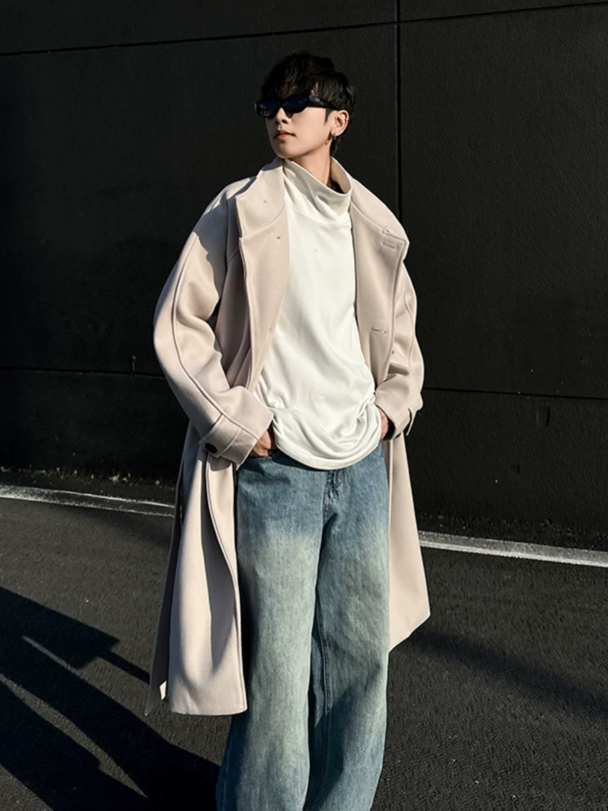 Áo khoác len nam thời trang thu đông, cổ đứng dày dặn phong cách Anh, dáng rộng, hợp xu hướng, dài trung bình.