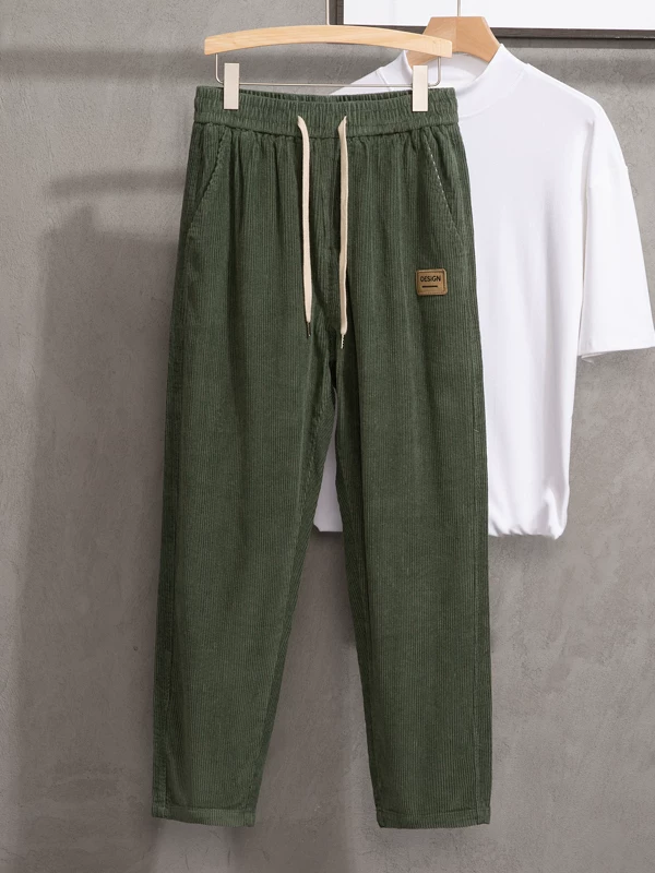 Quần vải nhung kẻ sọc thẳng kiểu Mỹ dành cho nam, quần thường ngày dày dặn hợp thời trang xuân thu, quần ống rộng thoải mái đa năng.