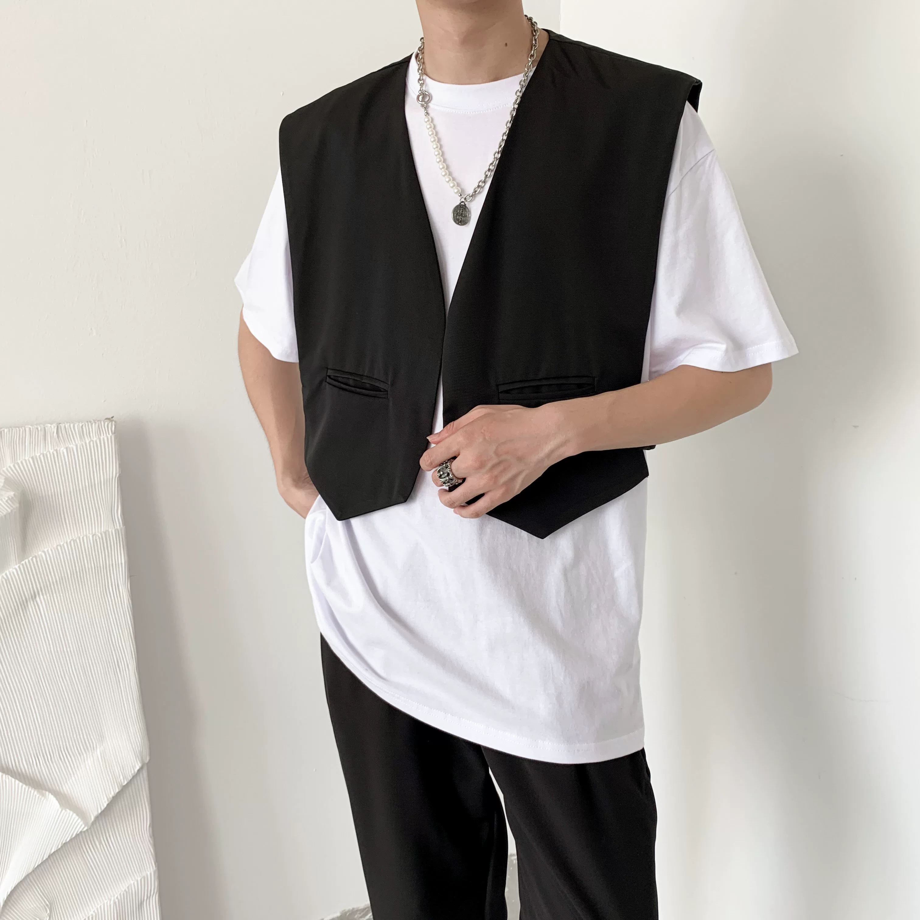 Áo vest nam mùa xuân thu phong cách Hàn Quốc áo khoác ngoài thông thường hợp thời trang áo khoác vest dáng rộng thoáng mát