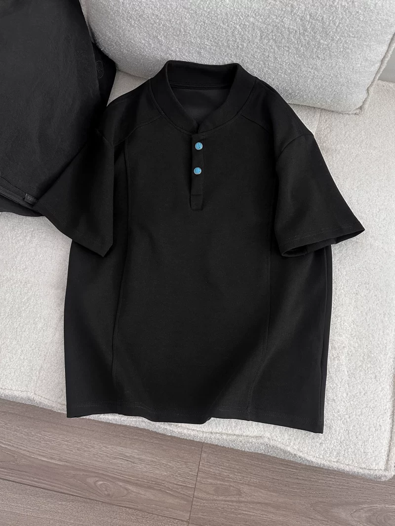 Áo thun nam tay ngắn cổ Henry kiểu Mỹ, áo thun mùa hè rộng rãi thoải mái, áo kiểu đơn giản thời trang dành cho cặp đôi.
