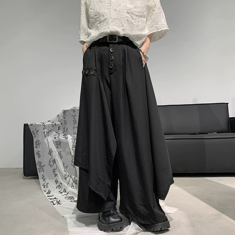 Quần thiết kế bất đối xứng dành cho nam, quần ống rộng hip-hop mùa hè, phong cách Yamamoto thời thượng, quần âu cá tính, thoải mái.