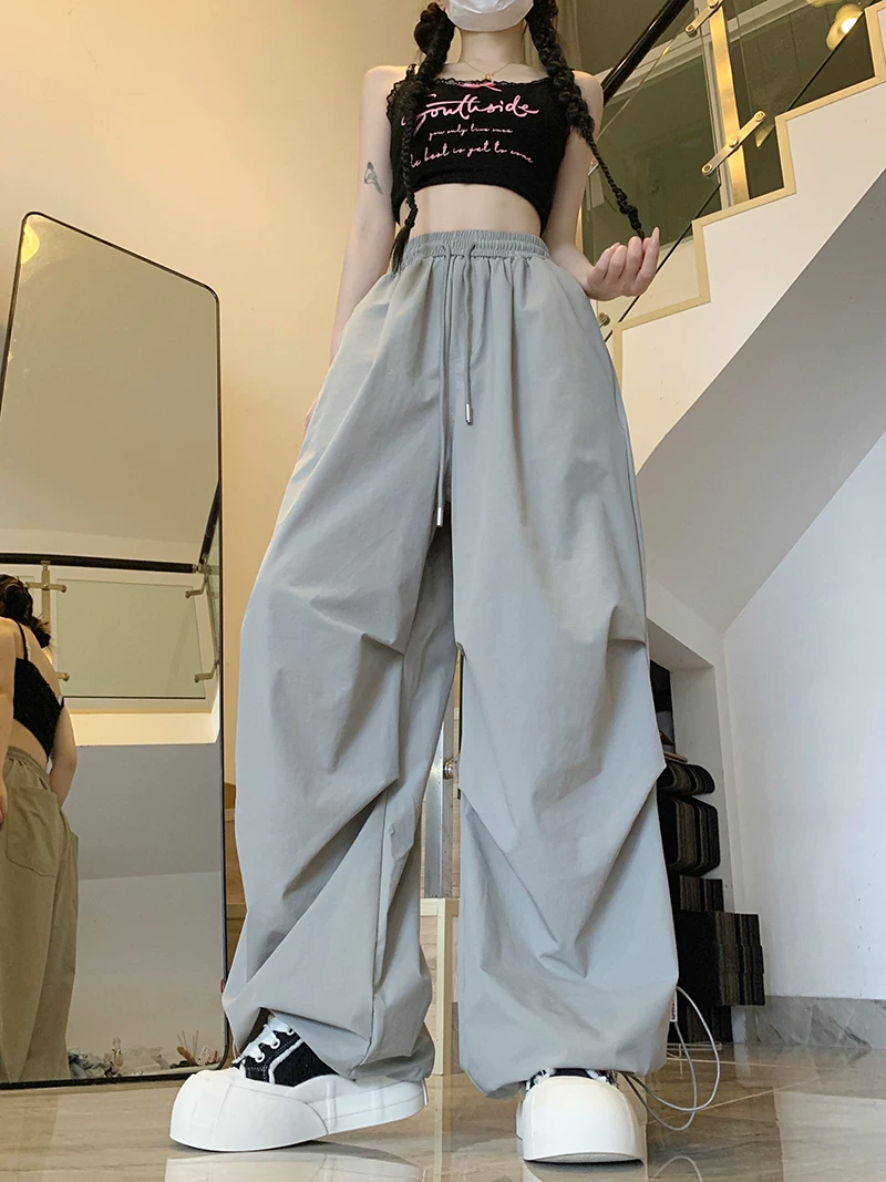 Quần cargo lính dù nhanh khô kiểu dáng thể thao dành cho nam và nữ, thiết kế thời thượng, quần dài thể thao phong cách Mỹ rộng rãi mùa hè.