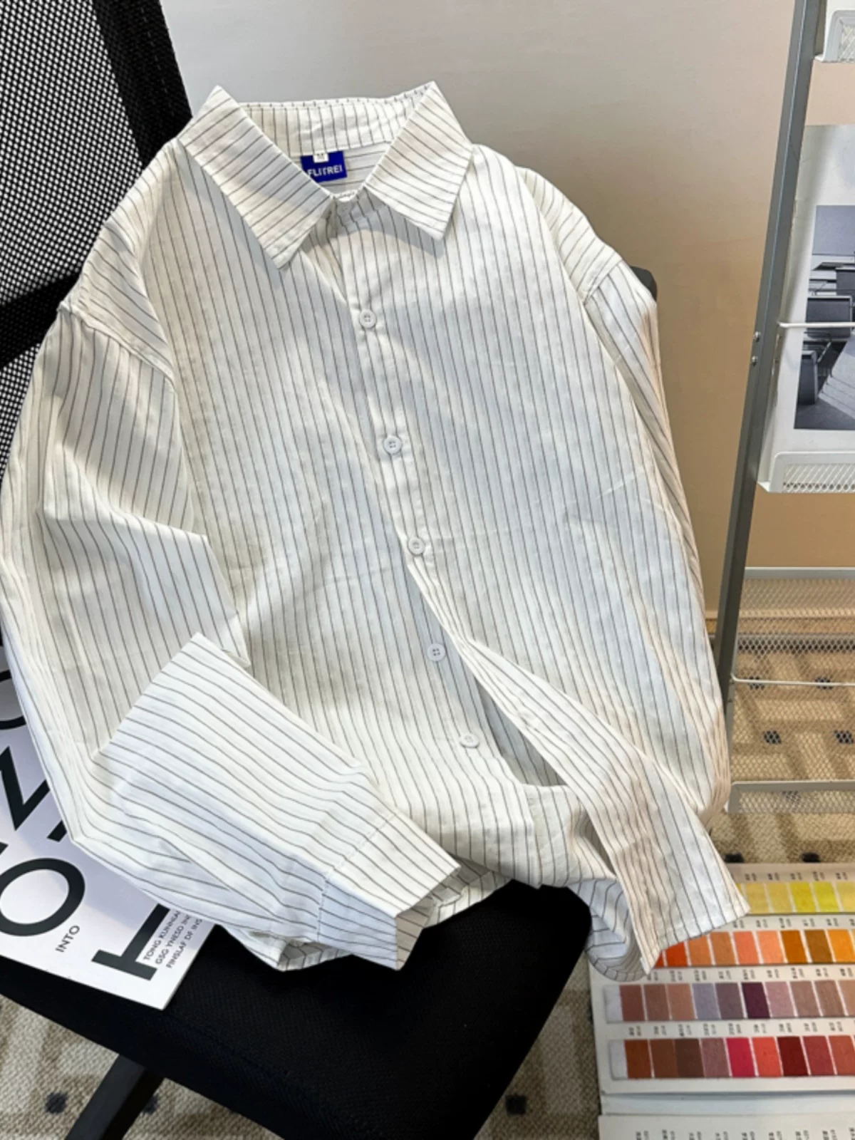 Áo sơ mi sọc cao cấp dành cho nam, áo kiểu Hàn Quốc tay dài hợp thời trang, áo sơ mi phong cách trưởng thành mùa xuân thu.