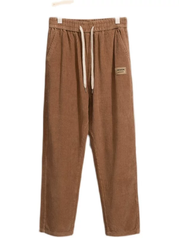 Quần vải nhung kẻ sọc thẳng kiểu Mỹ dành cho nam, quần thường ngày dày dặn hợp thời trang xuân thu, quần ống rộng thoải mái đa năng.