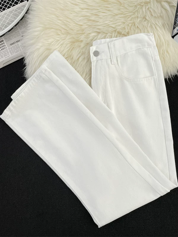 Quần jean ống loe bán co giãn dành cho nam, quần dài màu trắng hợp thời trang đa năng mùa hè, quần ống rộng thẳng phong cách Mỹ.