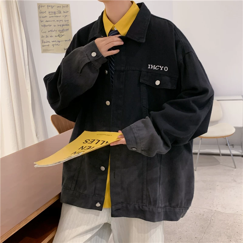 Áo khoác denim màu gradient đã qua xử lý giặt mềm dành cho nam, phong cách Mỹ, kiểu dáng đường phố cá tính, áo khoác cặp đôi thời trang thu đông dáng rộng.