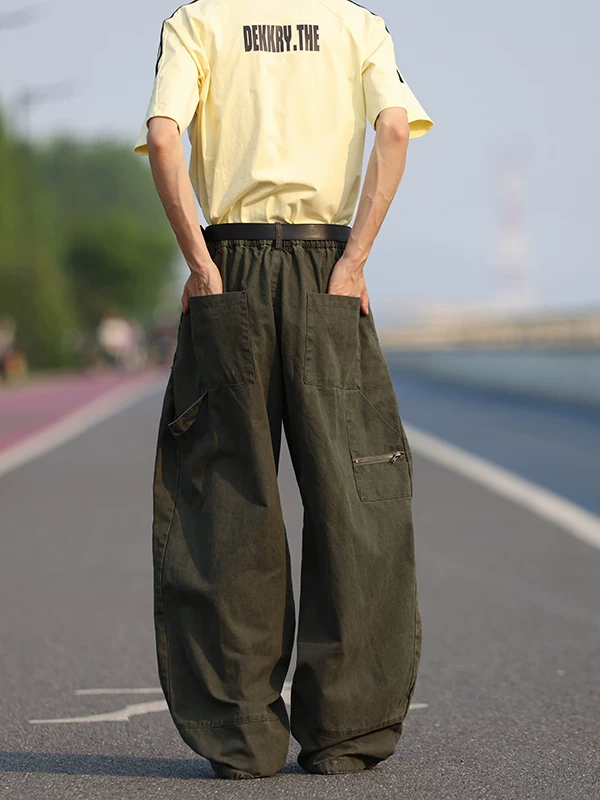 Quần jean denim nam chất liệu dày dặn, kiểu dáng mỏng mùa hè, thương hiệu thời thượng, ống đứng rộng rãi, giặt mài tạo hiệu ứng cũ, dài chạm đất.