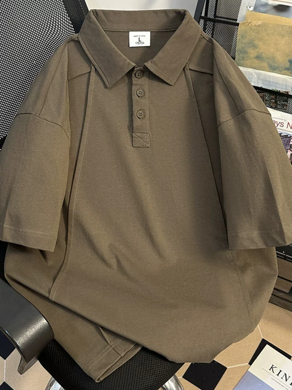 Áo polo cổ điển kiểu Mỹ dành cho nam, áo thun ngắn tay rộng rãi, thoáng mát, hợp thời trang mùa hè với thiết kế kiểu Nhật và cổ áo lật.