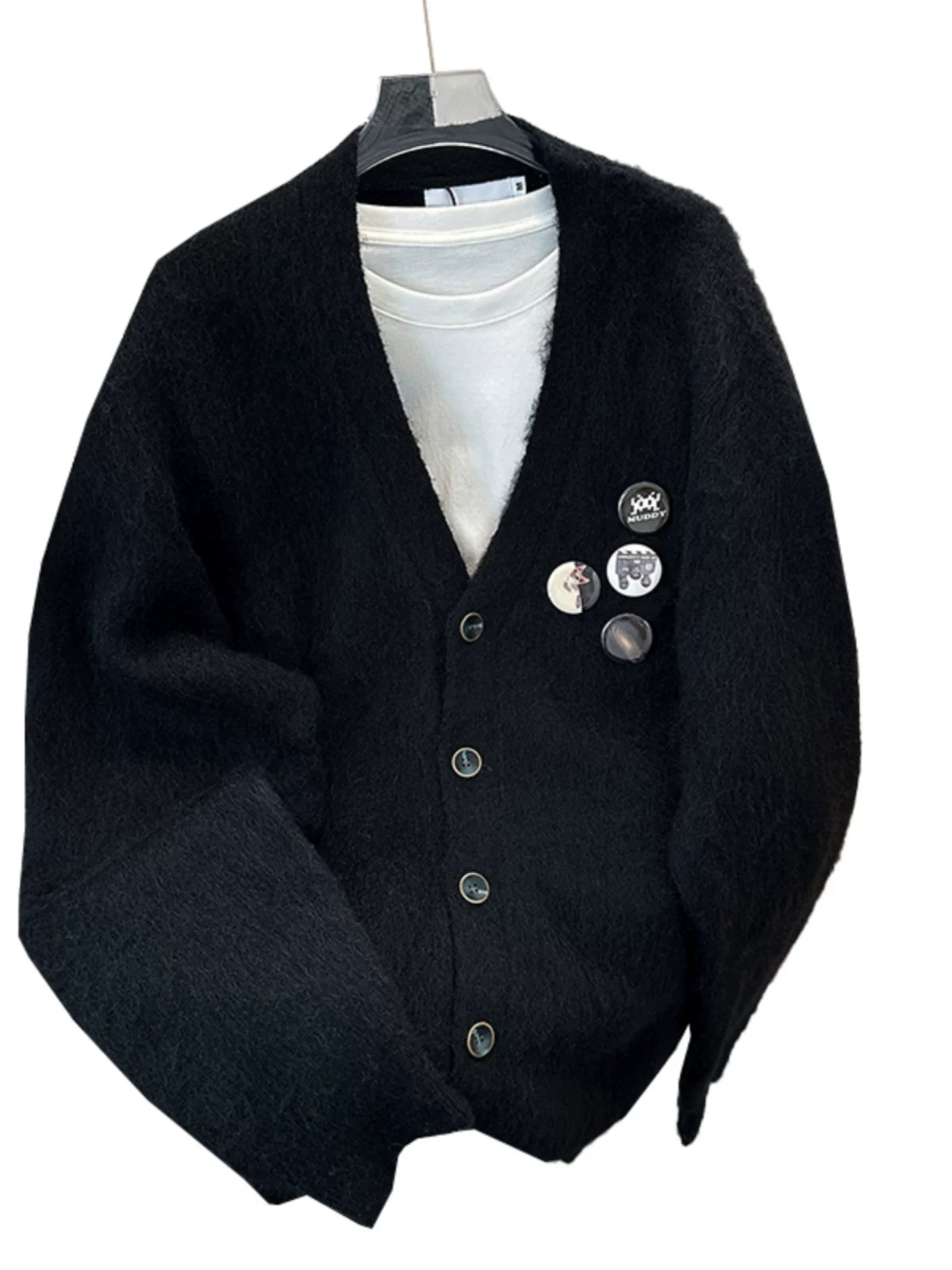 Áo len cổ chữ V có huy hiệu thiết kế dành cho nam, áo len dệt kim cao cấp hợp thời trang thu đông, áo khoác cardigan dáng rộng phong cách Mỹ dành cho cặp đôi.