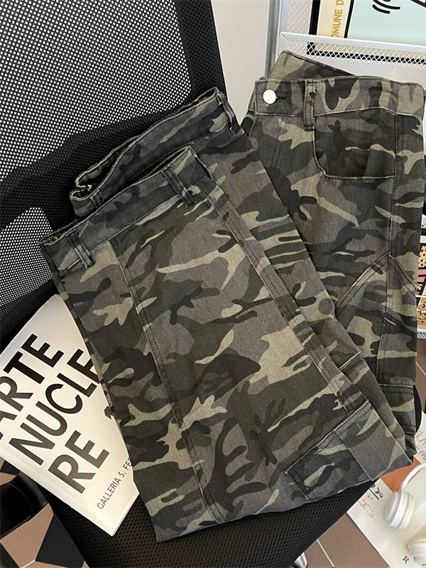 Quần jean kiểu Mỹ họa tiết rằn ri unisex nhiều túi, thiết kế phá cách, ống rộng, quần công sở ống thẳng thời trang