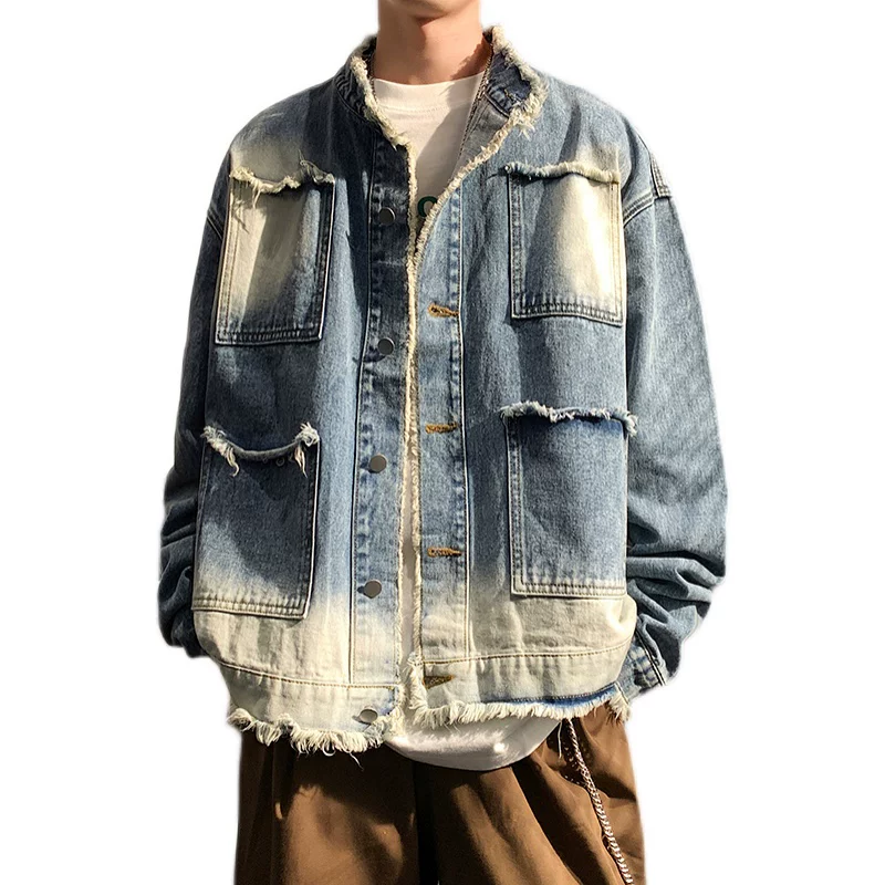 Áo khoác denim rách thời trang nam, thương hiệu BF trendy, thiết kế rộng rãi, áo khoác sành điệu cho mùa xuân thu, áo khoác ngoài phong cách Mỹ cá tính, thoải mái.