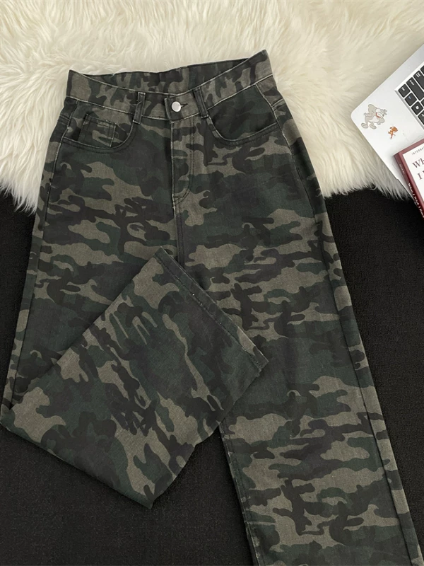 Quần jeans rằn ri phong cách retro Mỹ dành cho nam, quần dài ống đứng phong cách đường phố thời thượng, quần dài ống rộng giặt mài độc đáo.