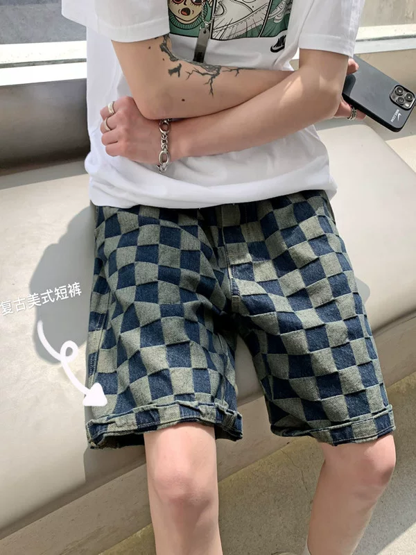 Quần short denim kẻ sọc mùa hè hợp thời trang thương hiệu ins quần năm điểm dáng rộng đa năng phong cách Hàn Quốc quần phong cách người nổi tiếng trên mạng sành điệu dành cho nam giới