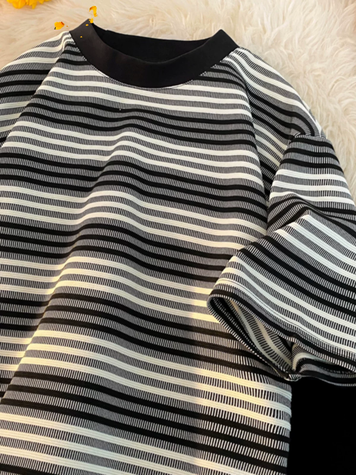 Áo thun nam sọc phối màu, tay ngắn, dáng rộng, chất liệu cotton dày dặn, phong cách retro Mỹ thời thượng mùa hè.