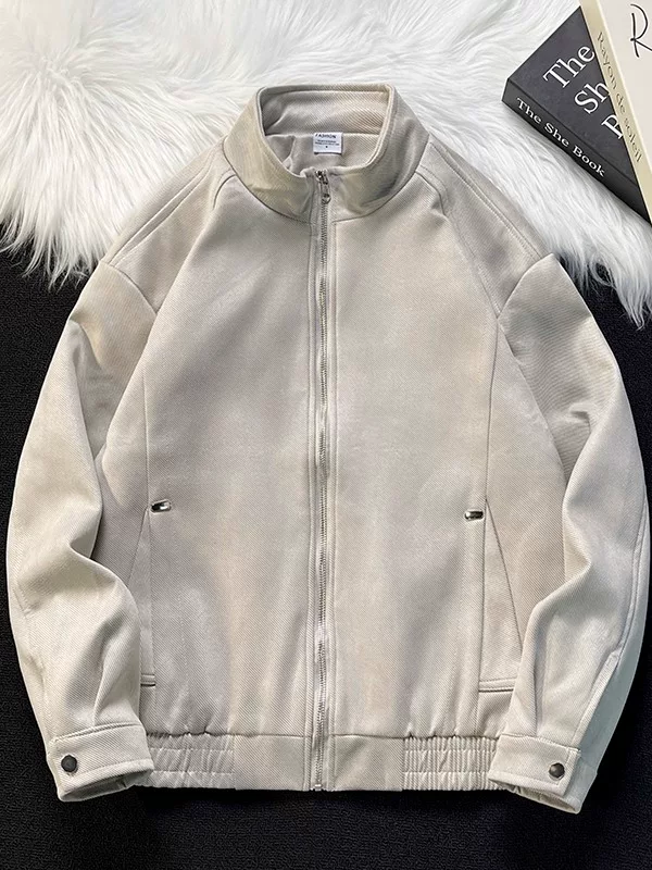 Áo khoác cổ đứng bằng da lộn dành cho nam, thương hiệu thời trang xuân thu, áo khoác ngoài rộng rãi thoải mái, áo khoác bóng chày thể thao phong cách retro Mỹ.