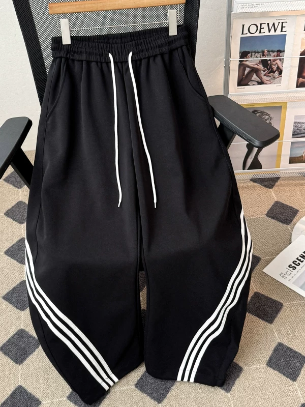 Quần ống rộng ba sọc unisex phong cách Mỹ cổ điển, chất liệu dày dặn, đa năng, thoải mái, quần thể thao mùa hè, quần dài mặc thường ngày