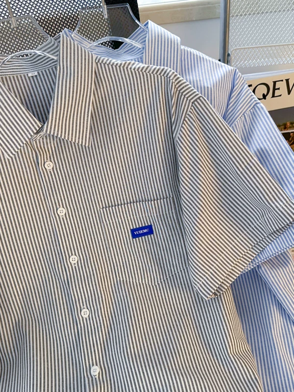 Áo sơ mi ngắn tay sọc mùa hè phong cách Nhật Bản dáng rộng áo sơ mi nam dành cho cặp đôi áo khoác mỏng hợp thời trang đa năng