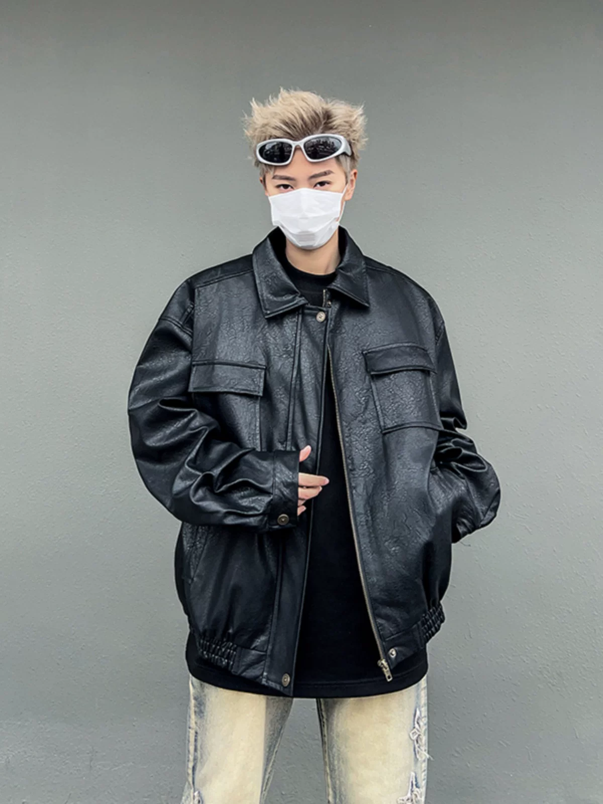 Áo khoác da PU dáng rộng mùa xuân thu dành cho nam, áo khoác da xe máy cổ điển, thương hiệu thời thượng, áo khoác ngoài cá tính cho cặp đôi.