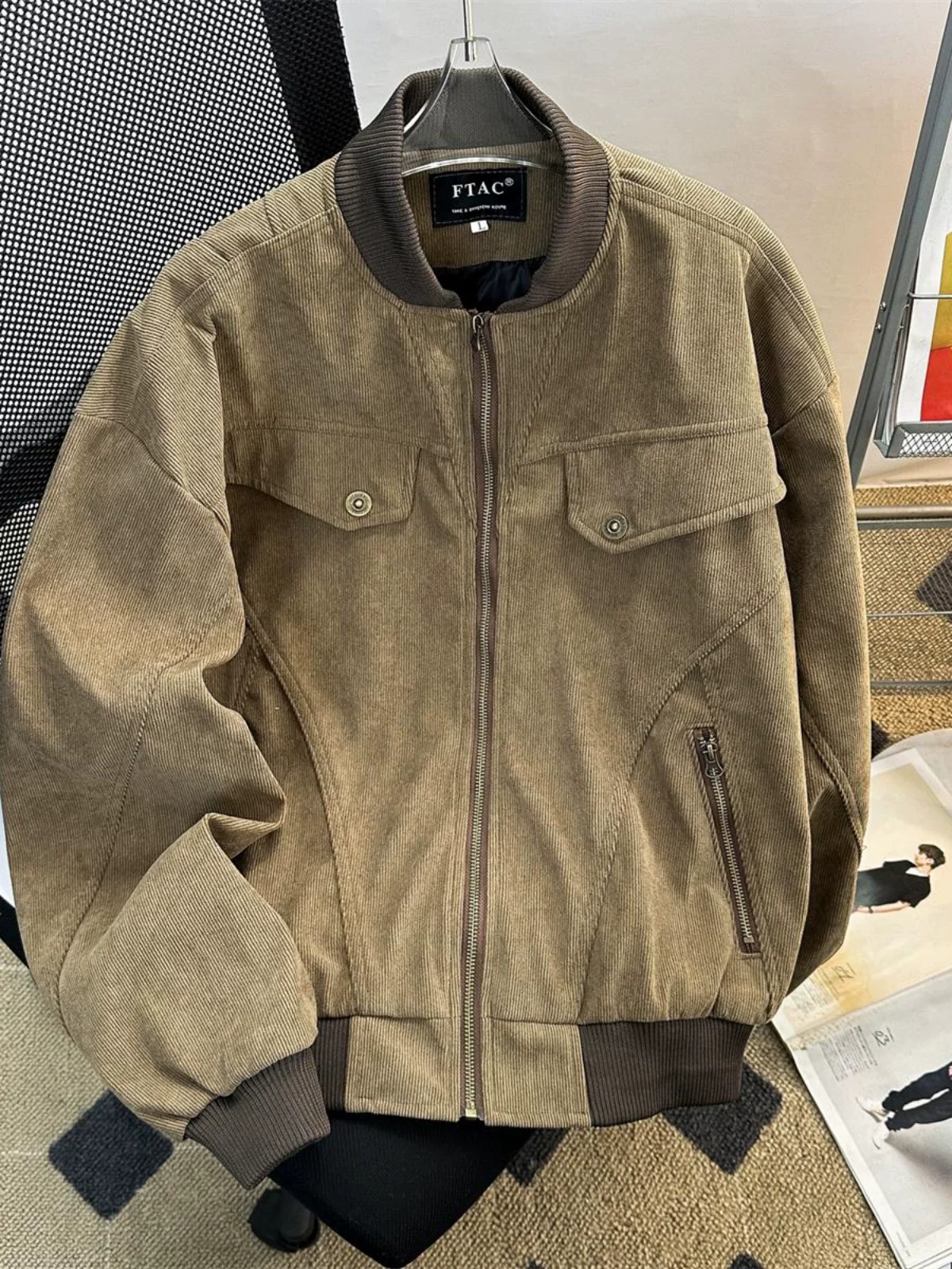 Áo khoác cotton kiểu Mỹ dành cho nam, thương hiệu thời thượng cleanfit, áo khoác cotton dày dặn, áo khoác cotton lót bông phong cách vintage mùa thu đông.