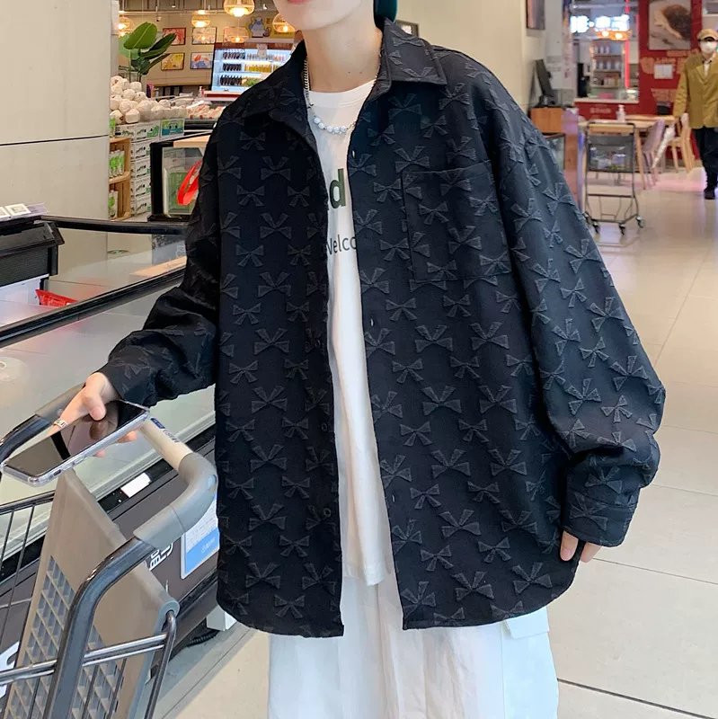 Áo sơ mi dài tay kiểu jacquard phong cách Nhật Bản dành cho nam, áo sơ mi dạo phố cao cấp phong cách ins thời thượng mùa xuân, áo khoác ngoài rộng rãi thoải mái.