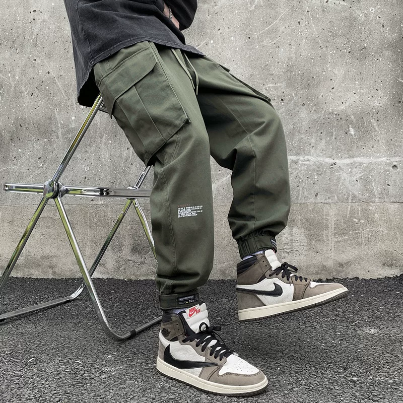 Quần cargo nam phong cách Hồng Kông, thương hiệu thời thượng có khóa dán Velcro, quần jogger cho mùa xuân thu, dáng rộng, quần thường ngày đa năng dành cho học sinh.