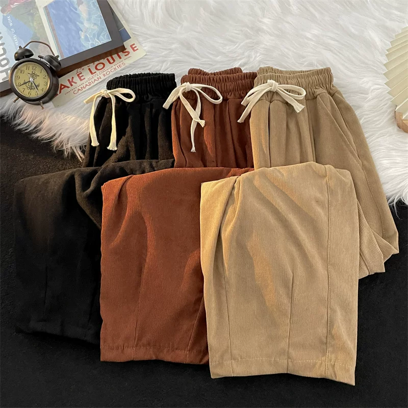 Quần vải nhung kiểu Nhật Bản, quần nam đa năng, quần nam mùa hè mỏng hợp thời trang, quần ống rộng dáng rộng