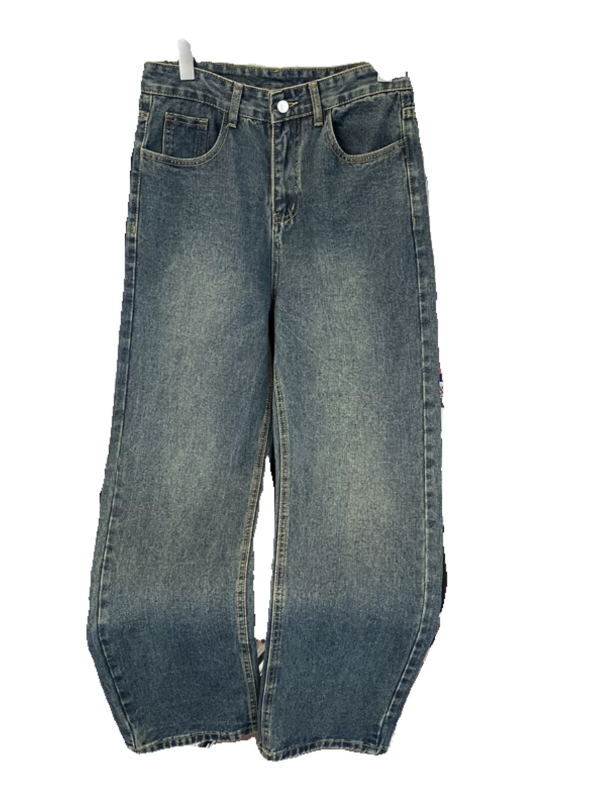 Quần jean vintage mùa hè dành cho nam, quần dài kiểu Mỹ cổ điển, quần dài ống rộng thời trang đa năng, phong cách thường ngày.